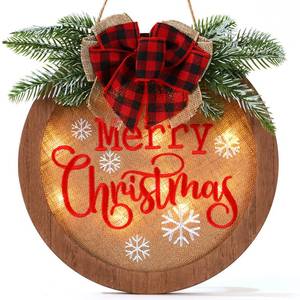 lot 4130 image: HOMCDALY Christmas Welcome Sign for Front Door, Winter Merry Christmas Wreath, Farmhouse Door Decoration Wooden Hanging Sign, Winter Home Decoration (F-Xmas)