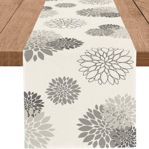 lot 4140 image: WHOMEAF Gray Dahlia Table Runner Modern Elegant Flower Beige Table Runners Geometric Pompon Farmhouse Coffee Table Center Decor for Home Kitchen Dining Party Indoor Outdoor (13x72 Inch)