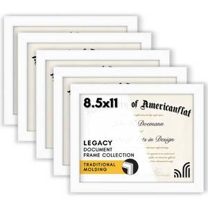 lot 9490 image: Americanflat 8.5x11 Picture Frame with Polished Plexiglass - Set of 5 - Legacy Collection - Certificate Frames for Tabletop and Wall Display - White