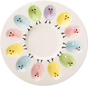 lot 11500 image: HSHQING Ceramic Deviled Egg Platter Holder Easter Chicks Plates Egg Serving Tray for Hold n Devil Dozen Eggs