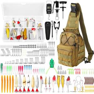 lot 11509 image: Gemscream 393 Pcs Fishing Tool Kit Fishing Backpack with Tackle Boxes Included Pliers Gear and Equipment Bait Rigs Fish Lip Gripper Lure Gear Kit Fish Hooks Remover Tools(Khaki)
