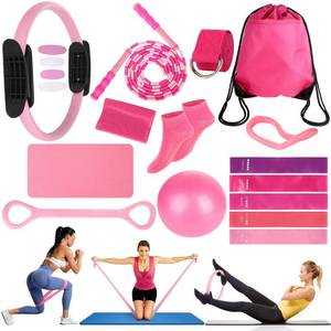 lot 11510 image: 15 Pcs Home Pilates Essentials Kit for Women,Pilates Kit with 9 Inch Yoga Ball,Pilates Ring,Resistance Bands,Jump Rope,Workout Sets for Women,Pilates Equipment Set for Starter Toning Workout at Home