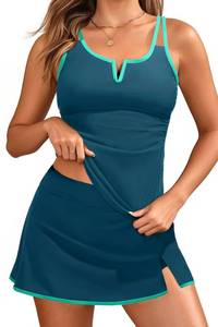 lot 11531 image: Tempt Me Women Tankini Swimsuits with Skirt - Two Piece Bathing Suits with Pockets Tummy Control V-Wire Swimwear 2026 Teal Green M