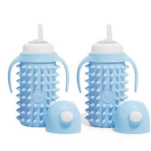 lot 11534 image: Tabor Place Set of 2 Glass Sippy Cup for toddlersThe Spikey Bear  8oz  Strong glassProtectitive silicone sleeveLeakproof straw (Large)