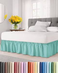 lot 11550 image: Wrap Around Dust Ruffle Bed Skirt - Spa Blue - TwinTwin XL Size Beds with 24 Inch Drop - Easy Fit Elastic Strap - Adjustable Pleated Bedskirt wBrushed Fabric Wrinkle Free - Women, Men, Kids & Teens