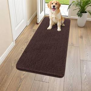 lot 11557 image: Smiry Dog Door Mat for Muddy Paws 59x24, Absorbs Moisture and Dirt Doormat, Non-Slip Washable Quick Dry Chenille Front Door Mat Indoor Entrance, Entryway Carpet for Inside Floor, Brown