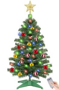 lot 11559 image:  Remote Control & 12 Modes  3 Ft Christmas Tree with Timer 50 Warm White & Multi Color Lights, 15 DIY Ornaments 3D Star Topper - Artificial Small Green Christmas Tree for Home Indoor Tables - Green