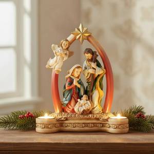 lot 12020 image: Nativity Advent Candle Holder Decoration, Christmas Nativity Scene Candle Holder Candlestick Holders Advent Wreath Candle Holder Advent Centerpiece for Christmas Party Supplies (Candles Not Included)