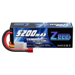 lot 12026 image: Zeee 4S Lipo Battery 5200mAh 14.8V 50C Hard Case RC Battery T Plug Compatible with RC Car RC Buggy Truggy Crawler Monster Boat Truck RC Model