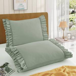 lot 12065 image: RUDONG M Ruffled Pillow Cases Set of 2, Standard Microfiber Pillowcases, Decorative Ruffle Pillow Covers with Envelope Closure, 20x26 Inches Sage Green Boho Pillow Shams