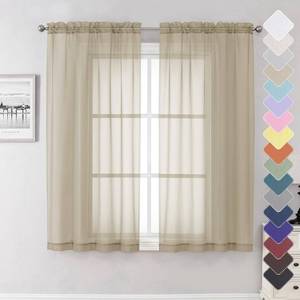lot 12071 image: Lecloud Taupe Sheer Curtains 63 Inch Length 2 Panels, Airy & Breathable Solid Voile Tan Bedroom Drapes with Dual Rod Pockets, Gauzy Farmhouse Living Room Window Treatments, 40 W x 63 L