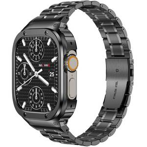 lot 12091 image: MioHHR Stainless Steel Watch Band with Case Compatible with Apple Watch Ultra3 2 1(49mm),Rugged Strap with Metal Protective Bumper Cover for iWatch Band Men(Black)