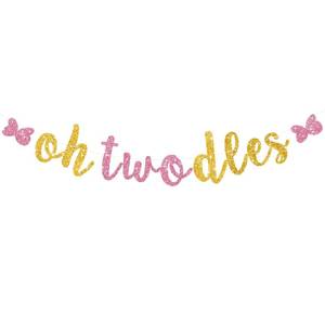 lot 12099 image: RICHHHA Glitter Pink Gold Oh Twodles Banner Pre-Strung Mouse Themed Cartoon Party Sign Garland 2nd Baby Birthday Decorations Birthday Party Supplies for Boys Girls,NO DIY