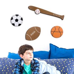 lot 12104 image: Briwooody 4 Pcs Wooden Sports Decor for Boys Bedroom Hanging Basketball Football Baseball Soccer Vintage Sports Wall Art for Boys Room Kids Nursery Playroom (Damaged)
