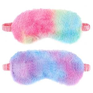 lot 12423 image: 2 Pack Plush Sleeping Eye Mask Soft Plush Eye Mask Fuffy Eye Cover Comfortable Sleep Mask Blindfold Rainbow Faux Fur Eye Shade for Women, Men and Kids Travel Nap Sleeping