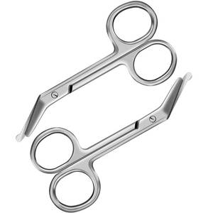 lot 12426 image: Zhehao 2 Pieces Ostomy Scissors Stainless Steel Bandage Surgical Medical Scissors for Doctors, Nurses, Veterinary Home Nursing, 4.3 x 2.1 Inch, Curved (Silver)