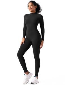 lot 12436 image: Women Bodysuit Rompers Long Sleeve Jumpsuits Leotards One Piece Tummy Control Yoga Workout Outfits �� Stretchy Full-Length Catsuit for Performance, Praise Dance, Biketards, and All-Season Base Layer