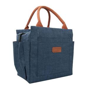 lot 12447 image: Joymee Lunch Bag Women Insulated Lunch Box Reusable Leakproof Large Spacious Tote for Women Men Adult with Bottle Holder and Side Pockets for Work Picnic Travel - Navy Blue