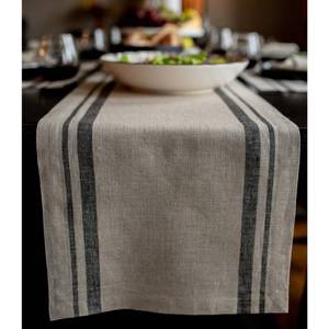 lot 12448 image: Solino Home Striped Linen Table Runner 36 Inches - 100% Pure Linen Black and Natural French Stripe Small Table Runner 14 x 36 Inch Ideal for Dresser and Coffee Tables - Spring, Easter