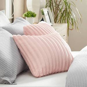 lot 12451 image: Bedsure Throw Pillow Covers - Pack of 2, 18x18 Pillow Cover, Soft, Cozy, Fluffy, Striped Design, Home Decor for Sofa, Couch, Bed, Crystal Pink