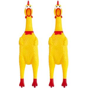 lot 12452 image: Xeehwb 2 Pcs Large Rubber Chicken,Screaming Chicken Dog Toys,Yellow Rubber Squawking Chickens,Squeaky Chickens Toys,Prank Noise Maker Dog Toys 12 Inch