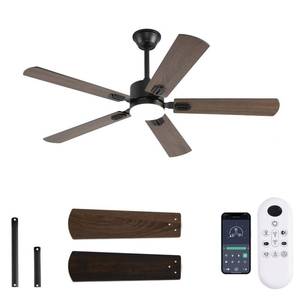 lot 13575 image: FUMLTP 52 inch Modern Ceiling Fans with Lights APPRemote Control, Low Profile Reversible 6 Speeds Dimmable Ceiling Fan Light for IndoorOutdoor Bedroom Living Room��Brown��