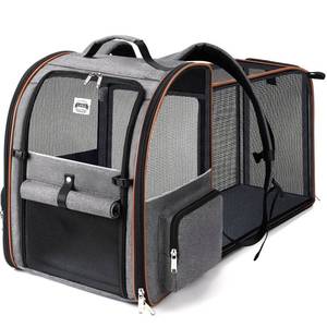 lot 13576 image: Lekebobor Cat Carrier Backpack, Expandable Pet Carrier with Sun Shade & Full Front Opening, Breathable Mesh Backpack for Small Dogs & Medium Cats Up to 18 Lbs, Foldable for Hiking, Camping (Grey)