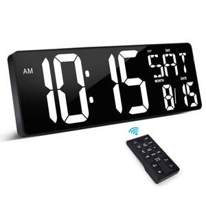 lot 13579 image: XREXS Large Digital Wall Clock with Remote Control, 17.2 Inch LED Large Display Count Up & Down Timer, Adjustable Brightness Plug-in Alarm Clock with DayDateTemperature for Living Room, Office, Gym