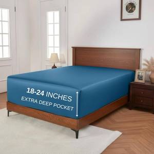 lot 13582 image: GOKOTTA 18-24 Inch Extra Deep Pocket King Fitted Sheet Only - 100% Rayon Derived from Bamboo - Elastic Corner Straps 300 Thread Count Hotel Luxury Ultra Soft Cooling - Royal Blue