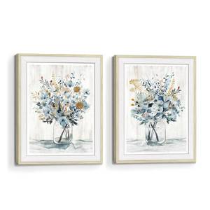 lot 13584 image: Framed Flower Wall Art Picture Floral Print Watercolor Blossom Bouquet Wildflower Painting Vertical Botanical Artwork Decor for Living Room Bedroom Bathroom