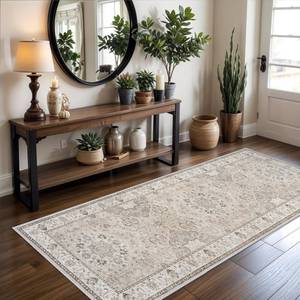 lot 13585 image: Washable Entryway 3x7 Runner Rug Farmhouse Kitchen Hallway Rug Runner Wide Soft Water Resistant Floor Mat for Bathroom Nursery Non Slip Indoor Carpet for Living Room Bedroom Dining Room(3x7,Beige)