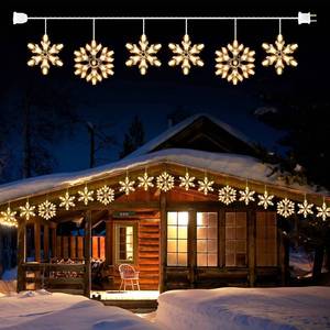 lot 13588 image: Snowflake Christmas String Lights with 6 Drops - 9ft 100 Mini Bulb Icicle Lights with Hooks, Plug-in Connectable Hanging Lights for Christmas Home Indoor Outdoor Party Wedding Holiday D�cor (1 Pack)
