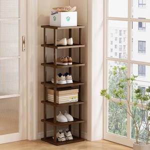 lot 13598 image: Vertical Shoe Rack - Tall Narrow Shoe Rack Organizer for Small Spaces,7 Tier Bamboo Shoen Shelf for Entryway,Closet,Corner,Doorway,Skinny Shoe Shelf Space Saving Shoe Storage,Free Stackable DIY��