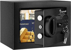 Bonsaii Safe Box with Electronic Keypad, Steel Security Lock Box with Key, 0.23 Cubic Feet, 9.06\" W x 6.69\" D x 6.69\" H, Small Hidden Safe for Cash Jewelry