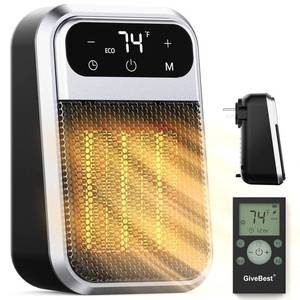 lot 13633 image: GiveBest Small Plug In Heater, Digital Display Bathroom Heaters for Indoor Use, 800W Ceramic Portable Electric Mini Heat with Adjustable Thermostat and 12h Timer,ECO mode save energy for Office Home