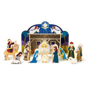 lot 14206 image: Melissa & Doug Classic Wooden Christmas Nativity Set with 4-Piece Stable and 11 Wooden Figures