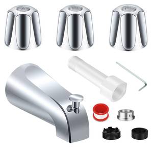lot 14211 image: Tub Shower Trim Kit, Shower Knob 3 Piece and Bath Tub Spout, for PricePfister Verve and 3 Handle Tub Faucet, for 12 Copper Connection, 12 and 34 Male Thread Connection (Chrome)