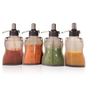 lot 14219 image: haakaa Reusable Baby Food Pouches Refillable Baby Squeeze Silicone Yummy Pouch, Soft Reusable Squeeze Storage Food Pouch for Kids Toddler,Home Made Food Puree,Smoothie Pouch Bag, 4oz, 4 Pack,6m