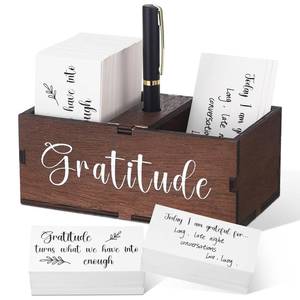 lot 14369 image: Clabby Gratitude Jar Include 200 Cards 1 Pen 1 Blessing Jar Wood Box Practice Thankful Appreciation Gratitude Note Cards Kit for Mothers Day Families Friends Employee Coworkers(Dark Brown)