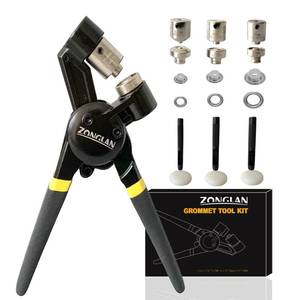 lot 14374 image: ZONGLAN Grommet Tool Kit, Eyelet Tool Multi-Purpose Handheld Manual Hole Punch Rivet Press Plier Crimper 3 Interchangeable Dies with 900 Set 732 516 38 Metal Grommets Washers