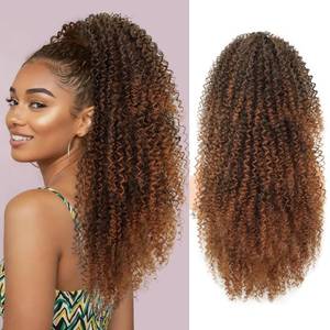 lot 14379 image: CHRSHN Ponytail Extension Curly Drawstring Pony Tails Hair Extensions 24 Inch Synthetic Kinky Curly Clip in Ponytail Hair Extensions for Black Women (T1B30)