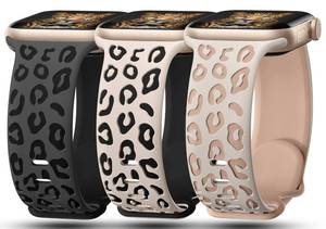 lot 14385 image: 3 Pack Leopard Engraved Bands Compatible with Apple Watch Band 42mm 44mm 45mm 46mm 49mm Women, Soft Silicone Cheetah Embossed Sport Strap for iWatch Series 10 9 8 7 6 5 4 3 2 1 Ultra.MT-SL-SLMT