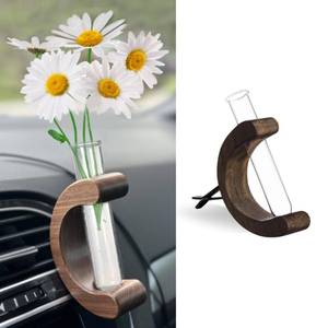 lot 14399 image: Lyxheth Little Glass Flower Vase Air Vent Clip, Car Flower Vent Clip, Cars Vase Vent Clip Plant Holder, Universal Auto Interior Wooden Ornament Decoration Accessories for Women (Black Walnut)