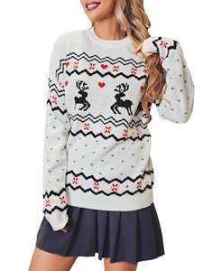 lot 14411 image: Miessial Womens Ugly Christmas Knitted Sweater Funny Cute Reindeer Snowflake Pulover Crew Neck Sweatshirt for Holiday White S
