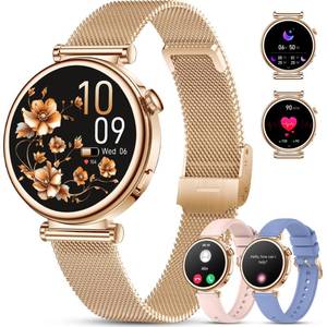 lot 14434 image: Smart Watch for Women (AnswerMake Call) 3 Bands 1.27 HD Fitness Tracker Smartwatch Compatible Android iPhone Phone with PedometerHeart RateSleep Monitor,120 Sports IP68 Waterproof, Rose Gold