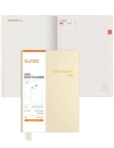 lot 14468 image: SUNEE 2026 Daily Planner A5 Hardcover �� Hourly Schedule Organizer with Monthly Tabs & Task Tracker �� Beige Cover Time Management Notebook for Work, School, Personal Goals