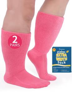 lot 14474 image: 2 Pairs Wide Diabetic Socks for Swollen Feet, Lymphedema Socks,Non-Binding Socks,Diabetic Socks for Men & Women(Pink)