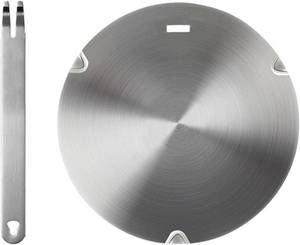 lot 14475 image: Induction Cooktop Adapter Plate, Heat Diffuser for Gas Stove Cooktop, Beswarmy Stainless Steel Induction Converter Disk Simmer Plate with Detachable Handle 22cm