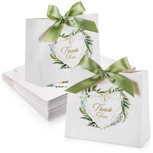 lot 14478 image: Teling 50 Pack Small Thank You Gift Bags 4.5 x 1.8 x 3.9 in Mini Paper Bags with green Bow Ribbon Wedding Favors for Birthday Party Baby Shower