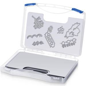lot 14499 image: Cosblank Magnetic Die Storage Case with 10 Magnetic Die Sheets Die Cut Storage Magnetic Sheet Translucent Craft Storage with Handle for DIY Scrapbooking Card Making Supplies (case is broken)